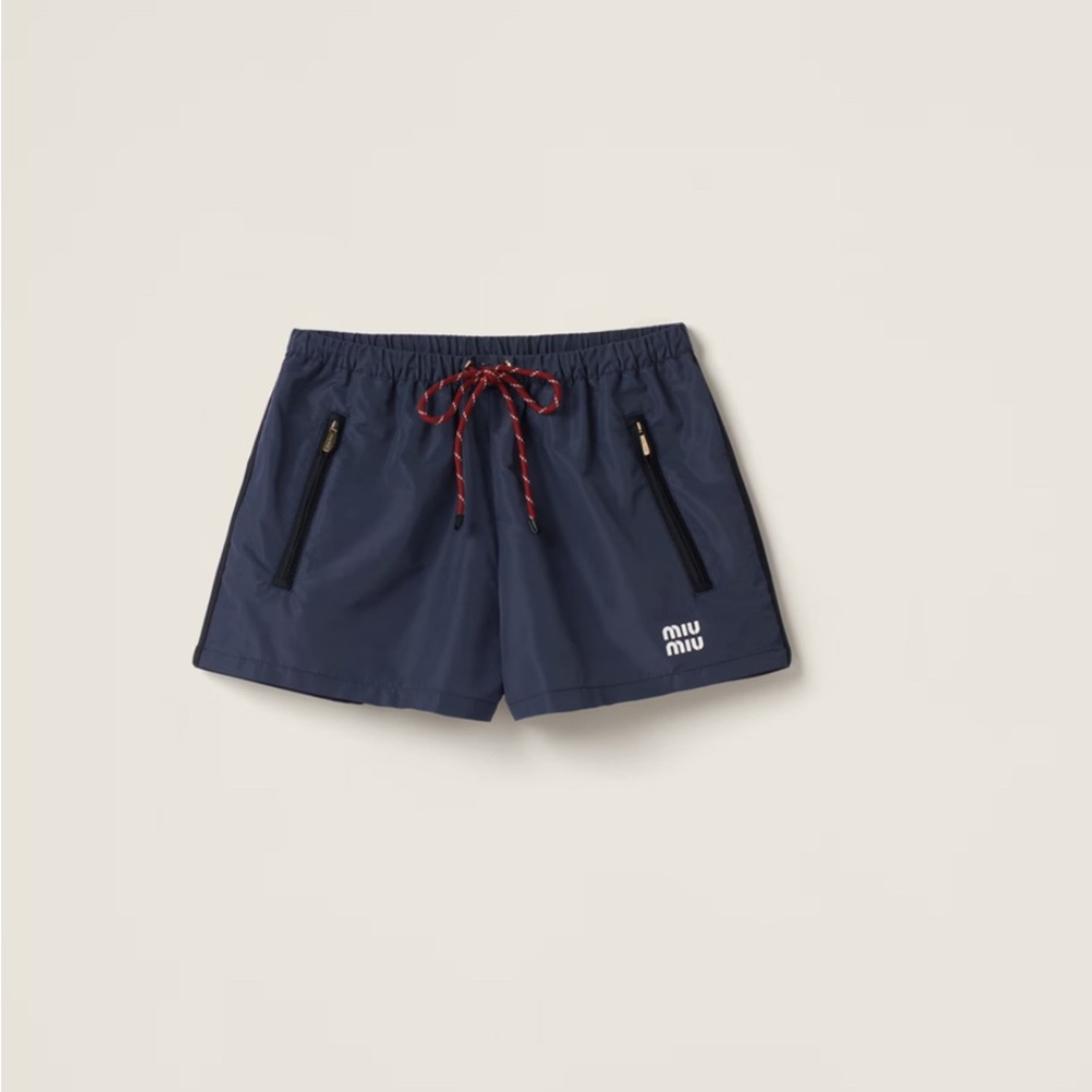 Miu Miu Dark Blue Shorts with Red Accents